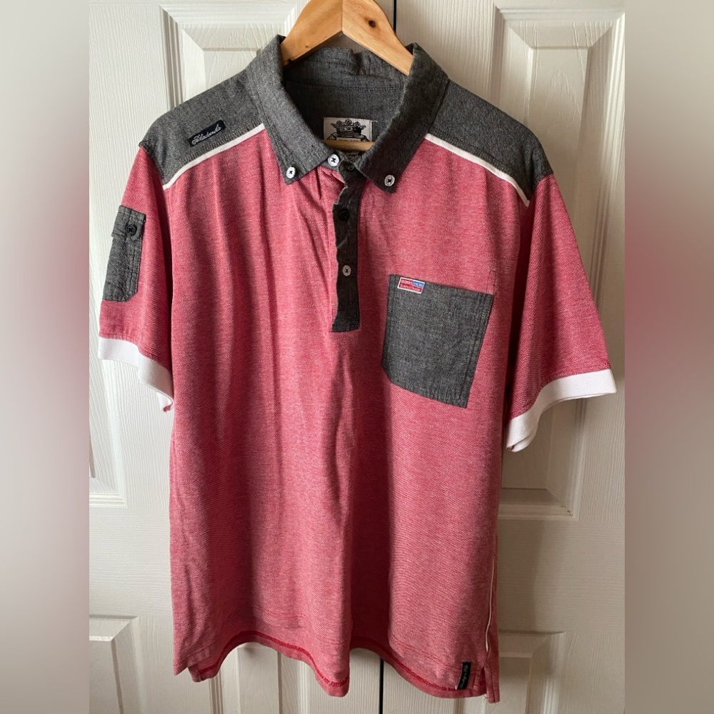 Akademiks Red/Black Mixed Media Pique Streetwear Polo Shirt SZ‎ XL